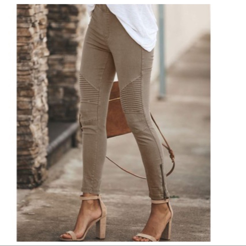 Skinny Moto Ankle Pants in Taupe